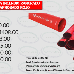 TUBO CONTRA INCENDIO RANURADO CED 40 APROBADO ROJO